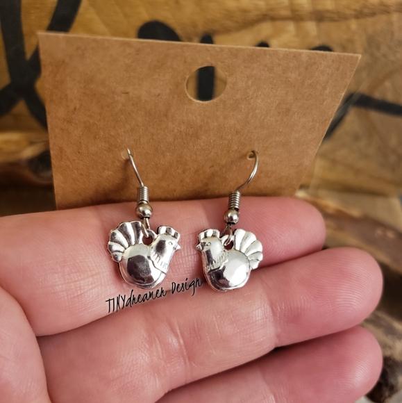 Chicken earrings ~Cowgirl Jewelry~Hen party favors~Country~Cowboy earrings 4H - Picture 5 of 10